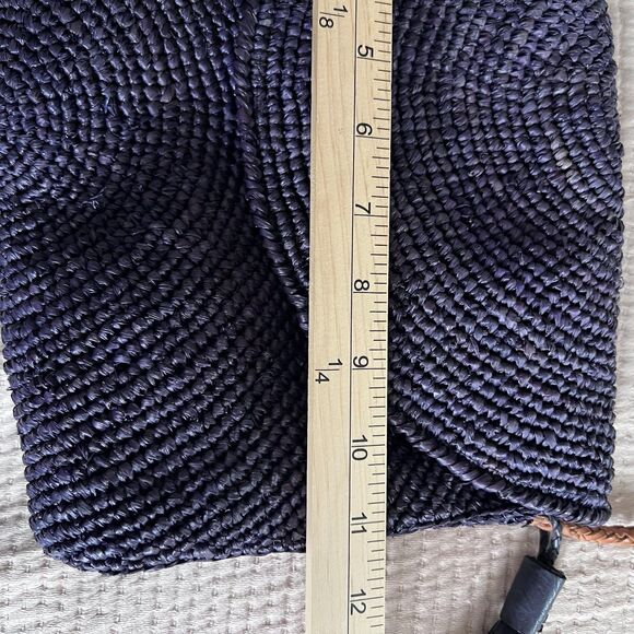 Mar Y Sol Shoulder Bag Womens Navy Blue Woven Raffia Crossbody Tassel Handmade - Picture 7 of 13